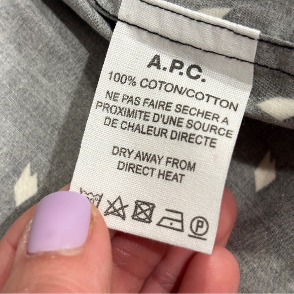 A.P.C. Rue Madame Paris Mens Black Poplin Printed Long Sleeve Button Shirt Large - Picture 5 of 8